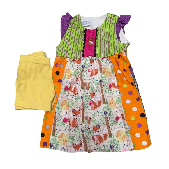Other - Toddler Dress and Shorts Set, Fox Print, Green Stripe, Novelty, Whimsical